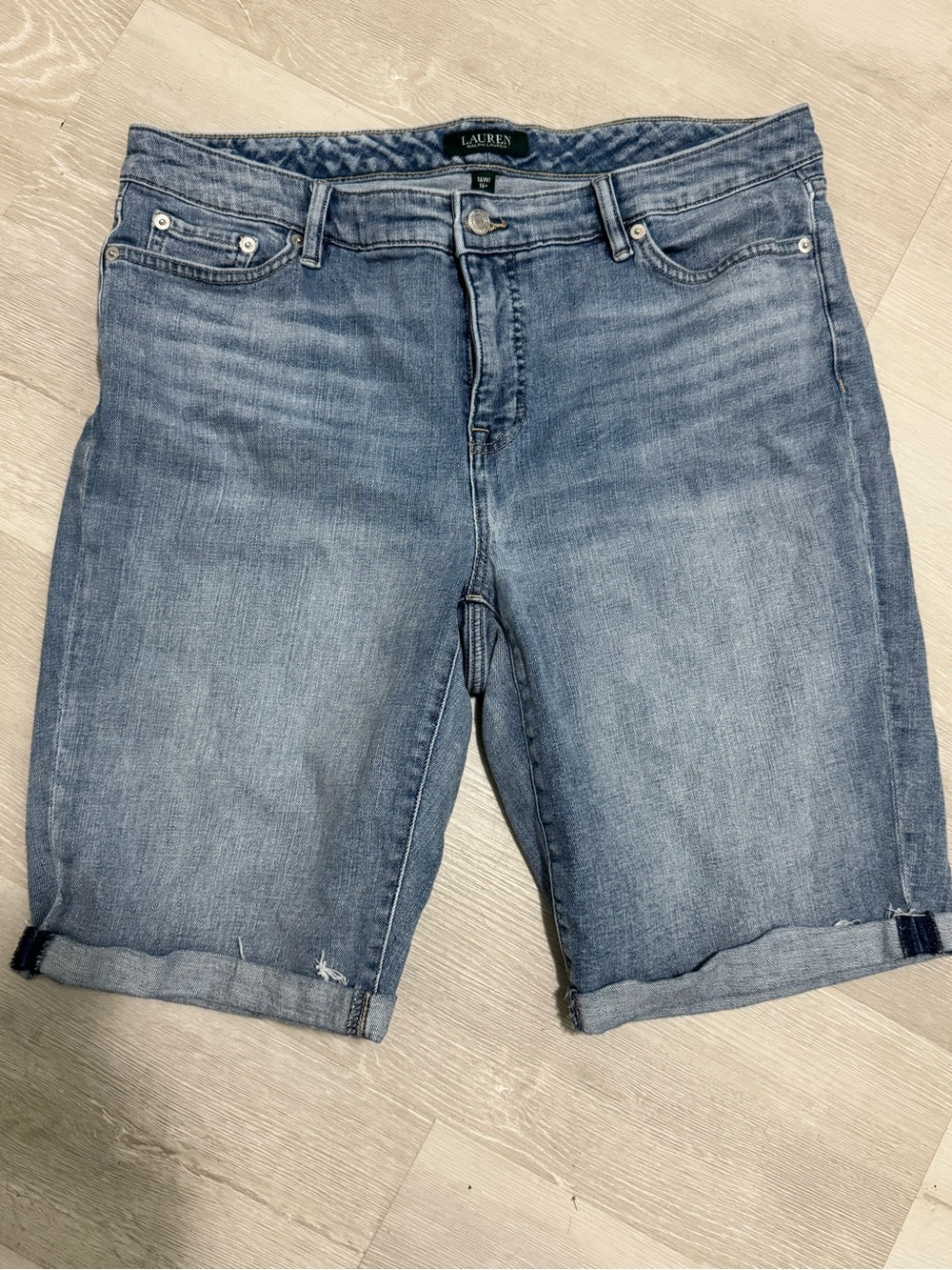 Lauren Ralph Lauren Cuffed Blue Denim Bermuda Shorts